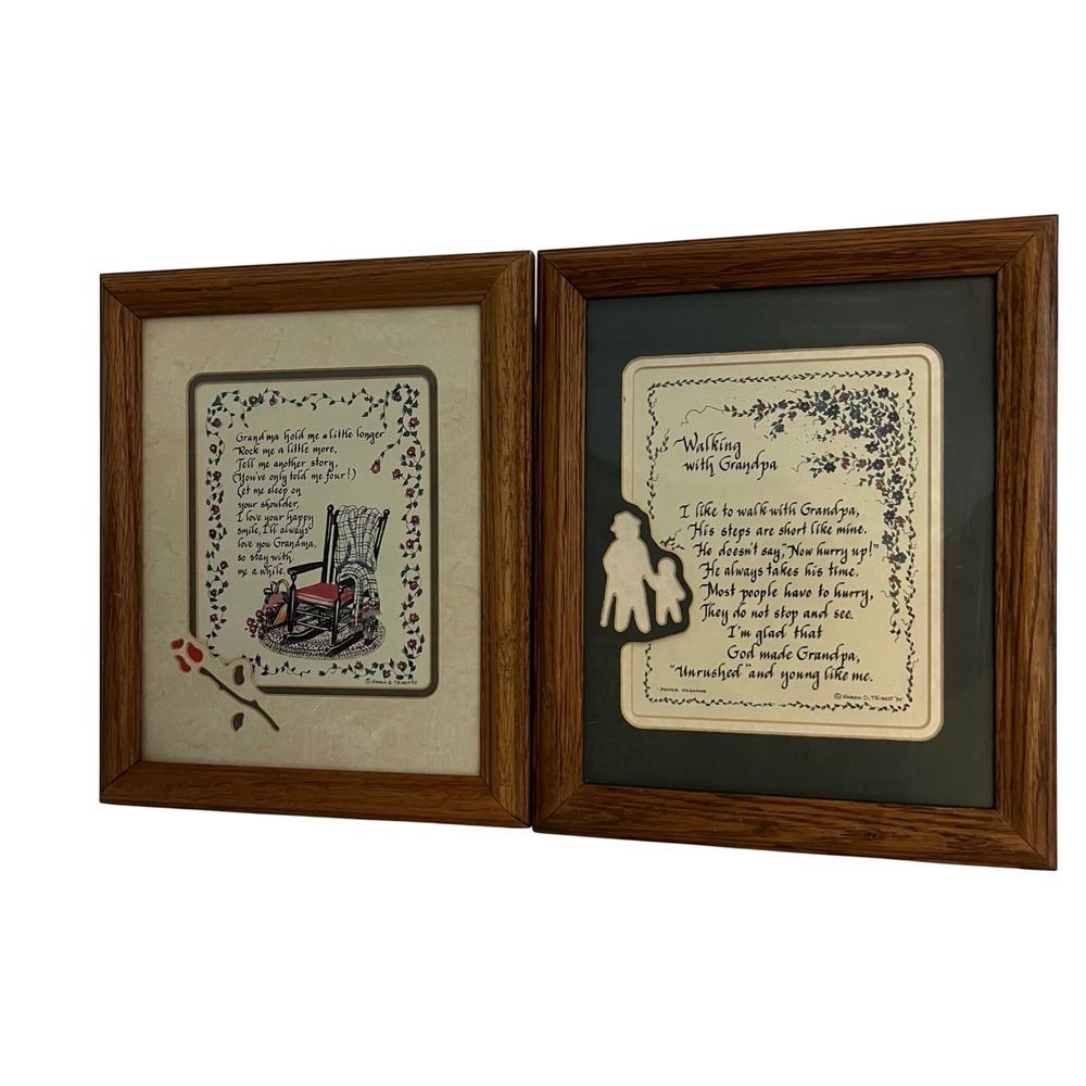 Vtg 1995 Karen O Tribett Framed Calligraphy Poems Grandma & Grandpa Set
